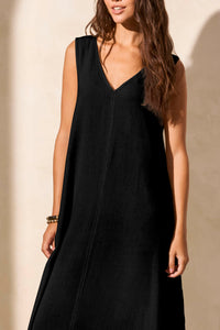 Linen Blend Cargo Dress - Black