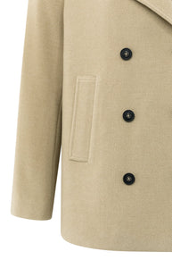 Woven Double Breasted Coat - Sand Beige