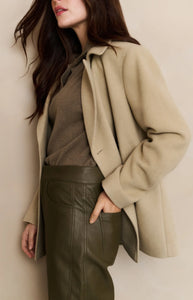 Woven Double Breasted Coat - Sand Beige
