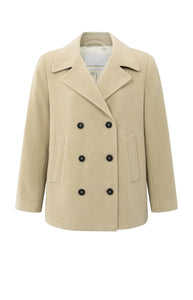Woven Double Breasted Coat - Sand Beige