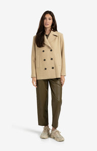 Woven Double Breasted Coat - Sand Beige