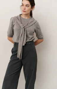 Wide Leg Woven Trouser with Belt - Anthracite
