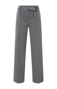 Wide Leg Woven Trouser with Belt - Anthracite