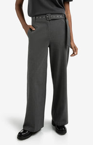 Wide Leg Woven Trouser with Belt - Anthracite