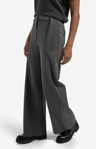 Wide Leg Woven Trouser with Belt - Anthracite