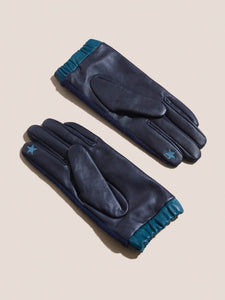 Lucie Wool Leather Mix Glove - Navy