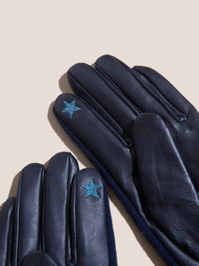 Lucie Wool Leather Mix Glove - Navy