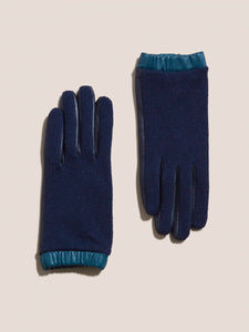 Lucie Wool Leather Mix Glove - Navy