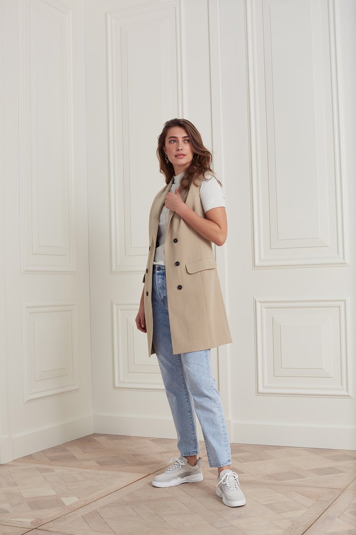Double breasted blazer with jeans clearance